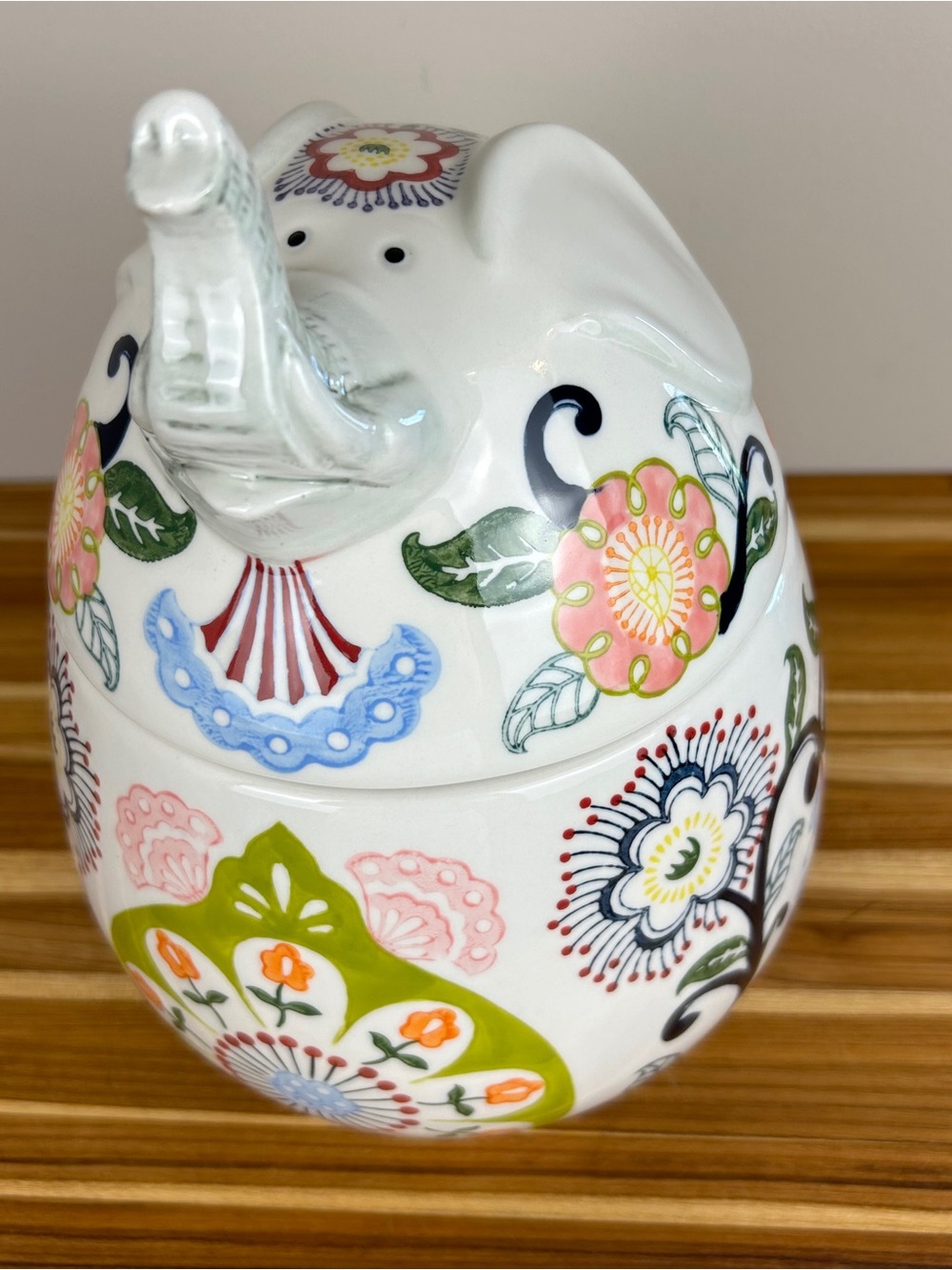Pier 1 Hand Painted Stoneware Elephant Cookie Jar